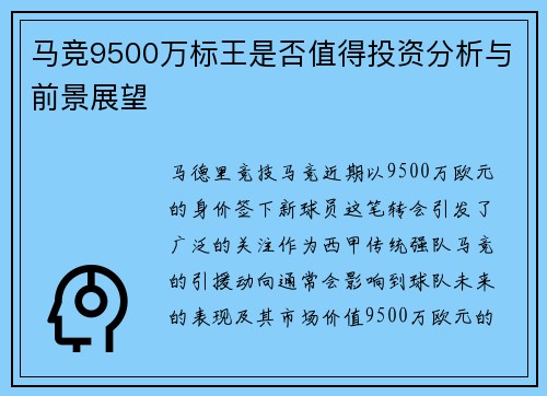 马竞9500万标王是否值得投资分析与前景展望