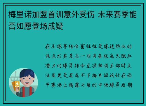 梅里诺加盟首训意外受伤 未来赛季能否如愿登场成疑